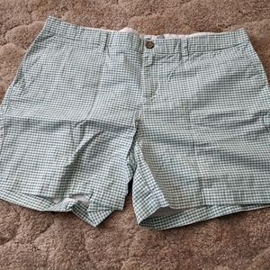 Green and white gingham shorts